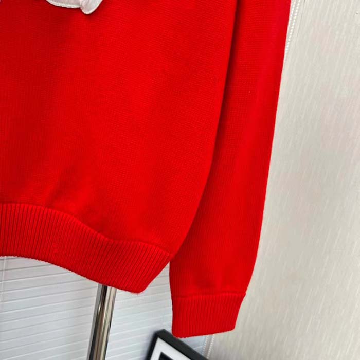 Dior Men CD By Erl Sweater Rabbit Patch Red Cotton-Blend Jersey Round Neck