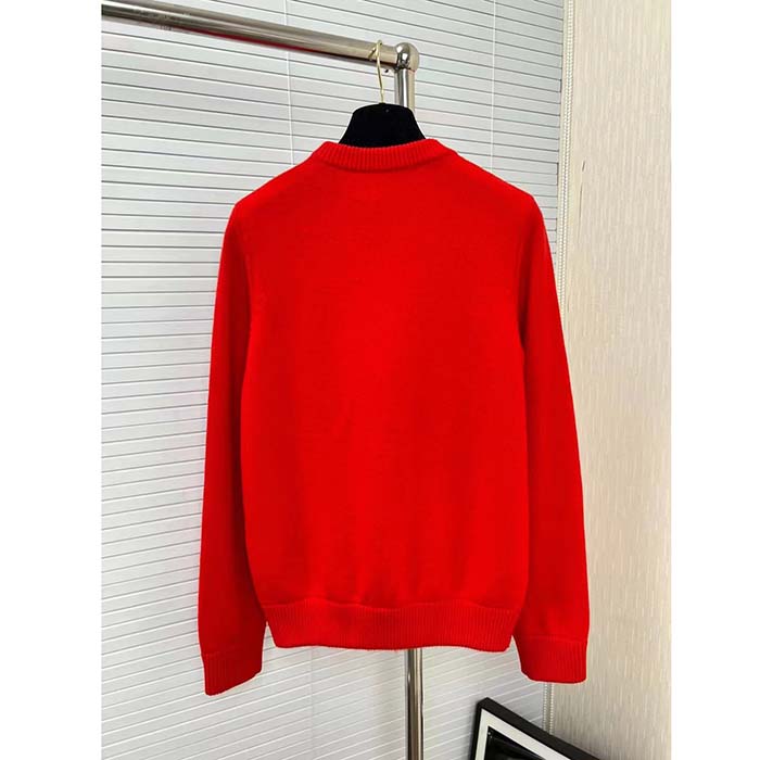Dior Men CD By Erl Sweater Rabbit Patch Red Cotton-Blend Jersey Round Neck