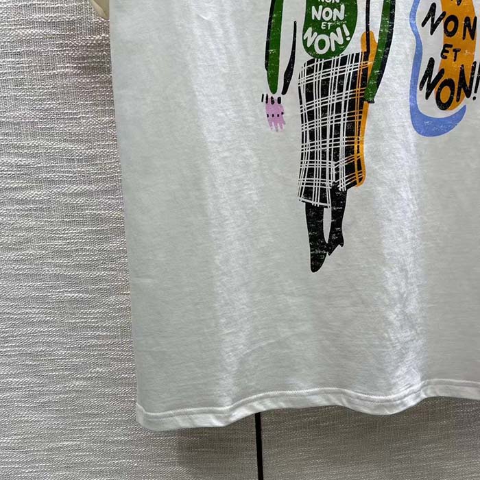 Dior Women CD ‘C’est Non Non Non Et Non’ T-Shirt Ecru Cotton Jersey Linen