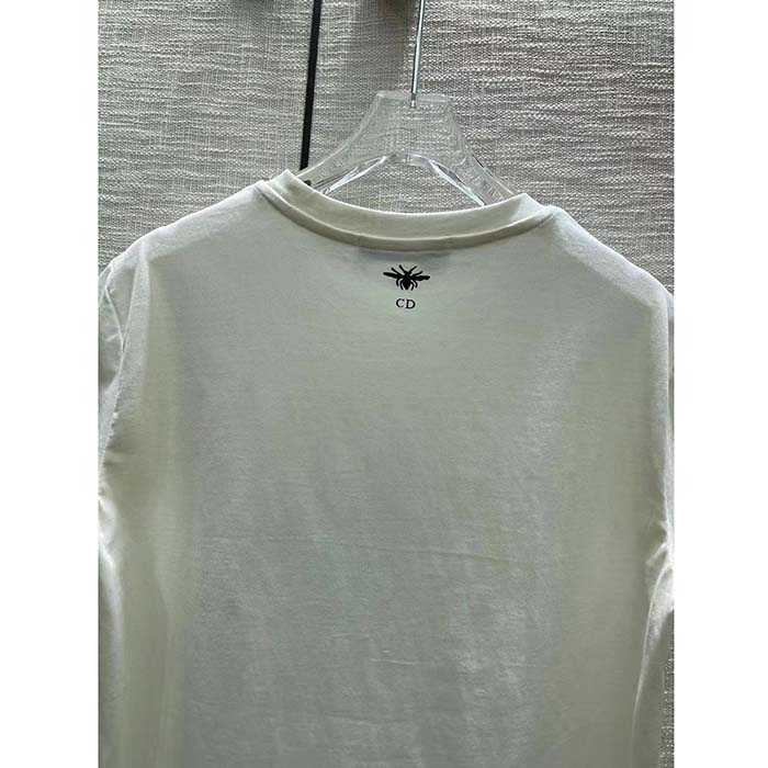 Dior Women CD ‘C’est Non Non Non Et Non’ T-Shirt Ecru Cotton Jersey Linen