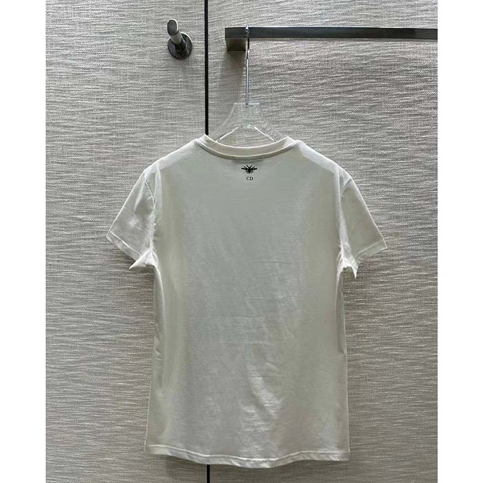Dior Women CD ‘C’est Non Non Non Et Non’ T-Shirt Ecru Cotton Jersey Linen