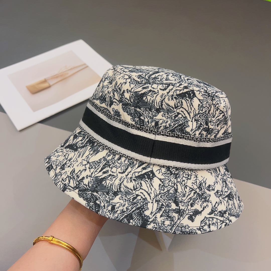 Dior Women CD D-Bobby Small Brim Bucket Hat White Blue Cotton Blend