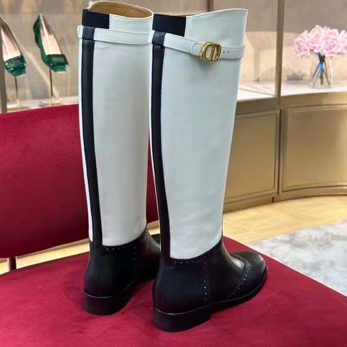 Dior Women CD Dior Empreinte Boot Black White Perforated Calfskin