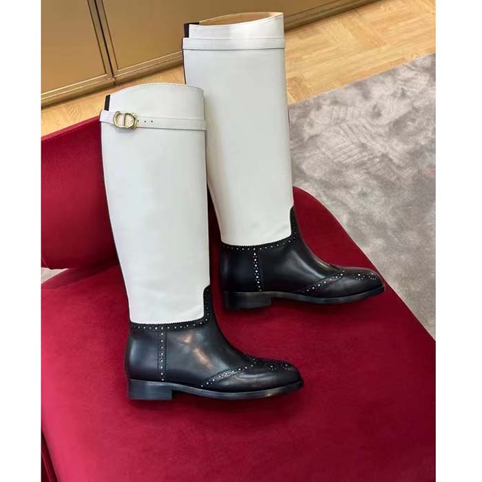 Dior Women CD Dior Empreinte Boot Black White Perforated Calfskin
