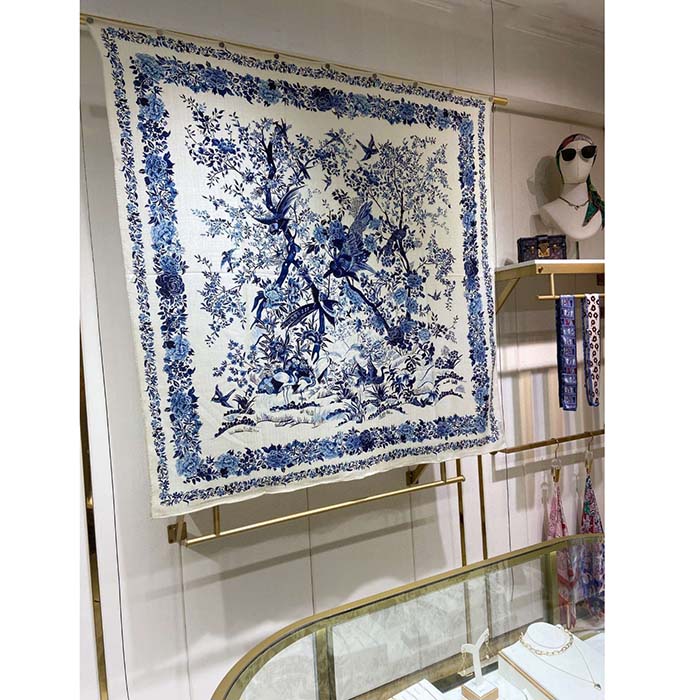 Dior Women CD Dior Jardin D’Hiver 90 Square Scarf Ivory Blue Silk Twill