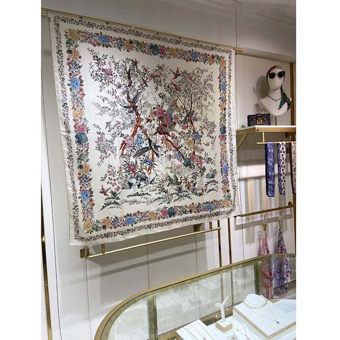Dior Women CD Dior Jardin D’Hiver 90 Square Scarf White Multicolor Silk Twill