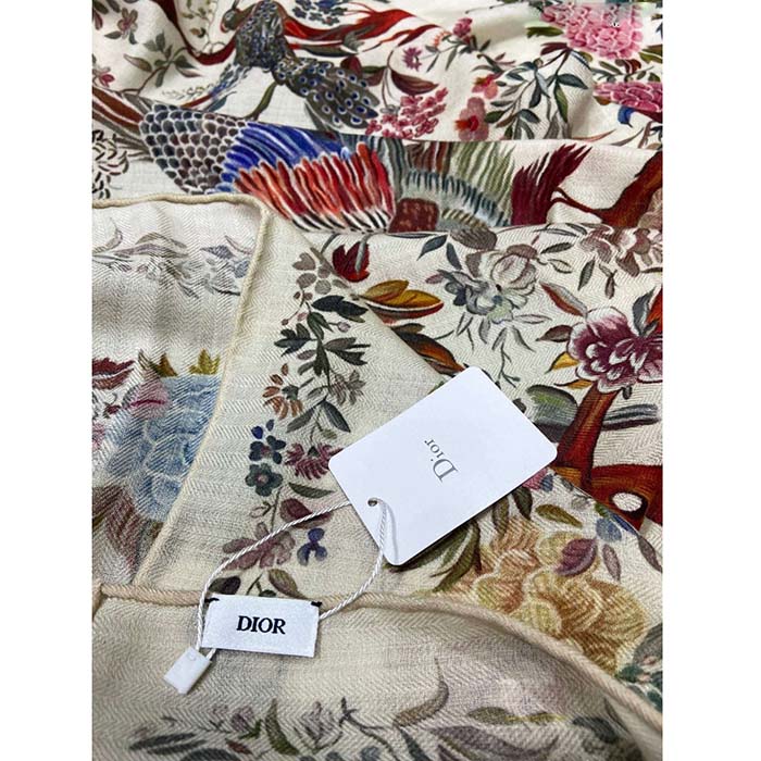 Dior Women CD Dior Jardin D’Hiver 90 Square Scarf White Multicolor Silk Twill