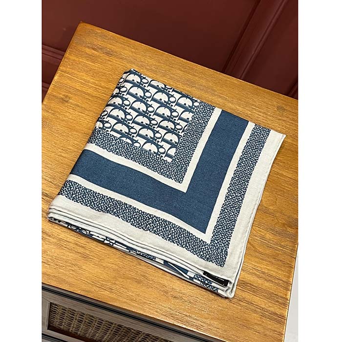 Dior Women CD Dior Oblique Diortwin 70 Square Scarf Navy Blue Silk Twill