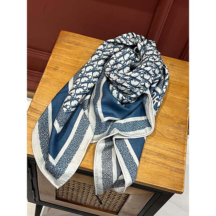 Dior Women CD Dior Oblique Diortwin 70 Square Scarf Navy Blue Silk Twill
