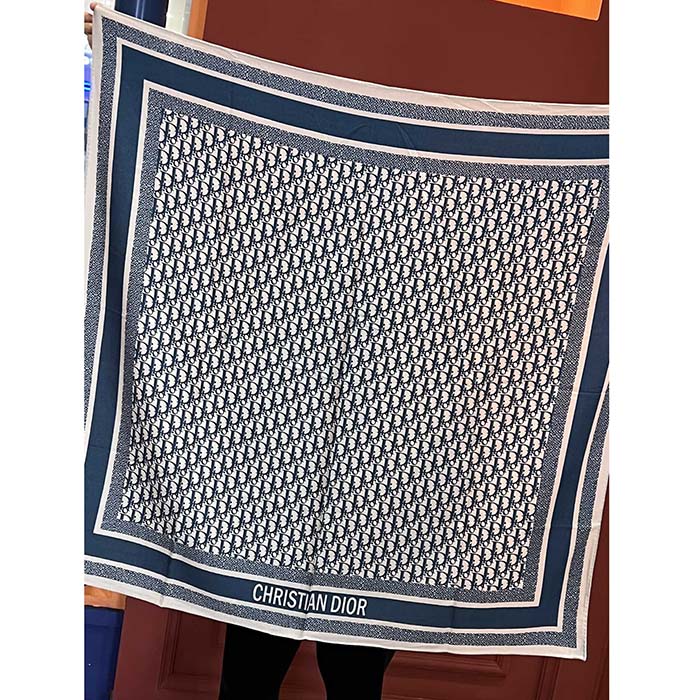 Dior Women CD Dior Oblique Diortwin 70 Square Scarf Navy Blue Silk Twill