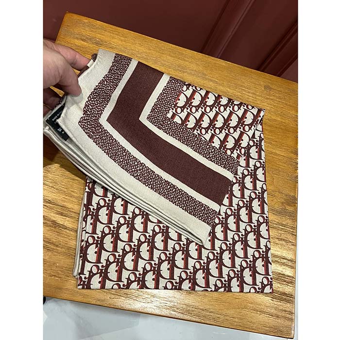 Dior Women CD Dior Oblique Diortwin 90 Square Burgundy Navy Blue Silk Twill