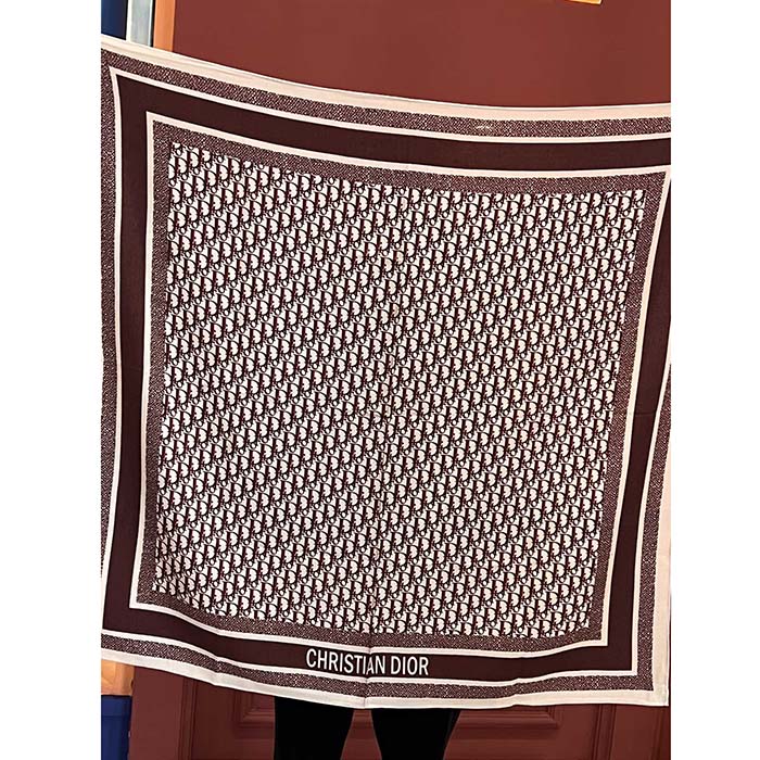 Dior Women CD Dior Oblique Diortwin 90 Square Burgundy Navy Blue Silk Twill