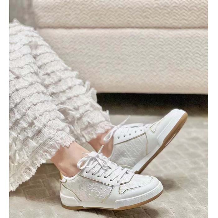 Dior Women CD Dior One Sneaker White Gold-Tone Dior Oblique Perforated Calfskin