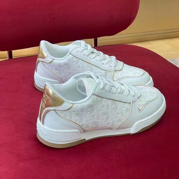 Dior Women CD Dior One Sneaker White Gold-Tone Dior Oblique Perforated Calfskin