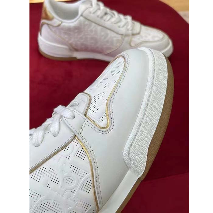 Dior Women CD Dior One Sneaker White Gold-Tone Dior Oblique Perforated Calfskin