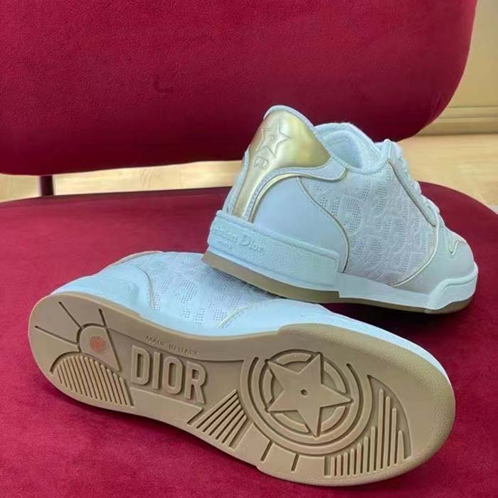 Dior Women CD Dior One Sneaker White Gold-Tone Dior Oblique Perforated Calfskin