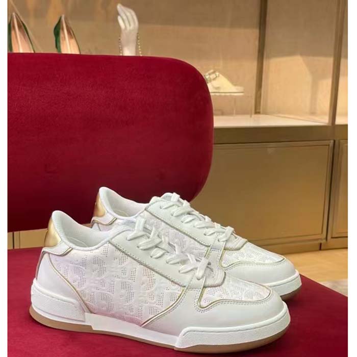 Dior Women CD Dior One Sneaker White Gold-Tone Dior Oblique Perforated Calfskin