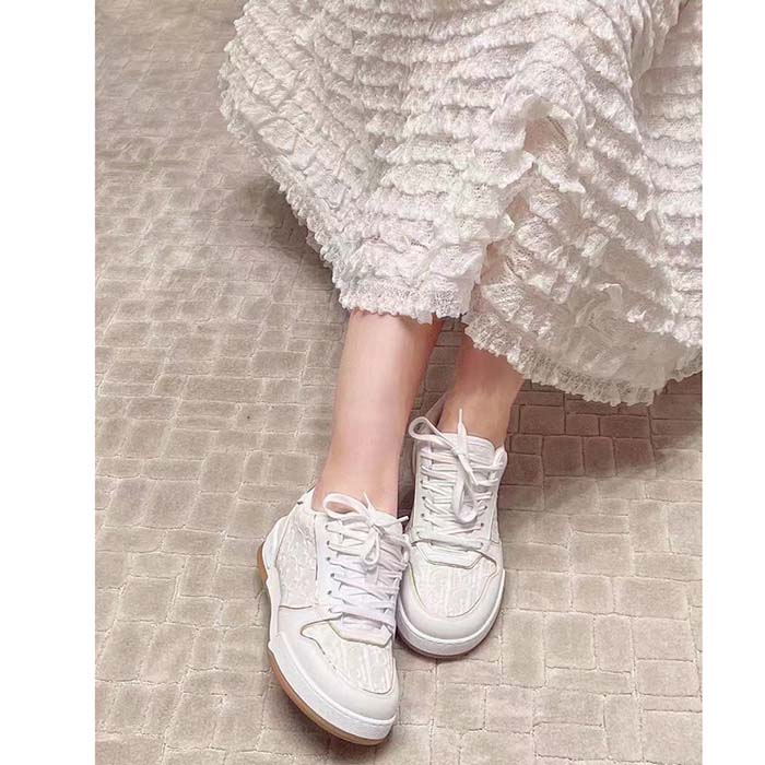 Dior Women CD Dior One Sneaker White Gold-Tone Dior Oblique Perforated Calfskin