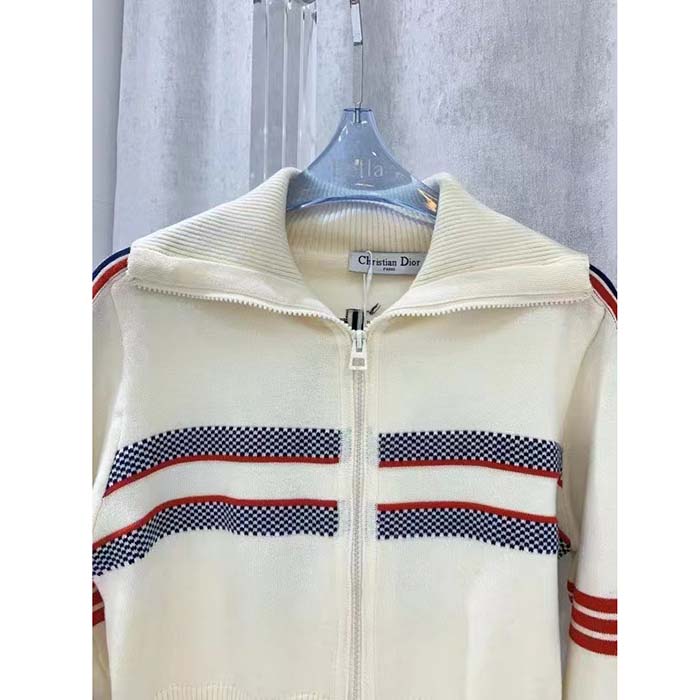 Dior Men CD DiorAlps Short High-Collar Cardigan White Three-Tone Wool Cashmere Knit