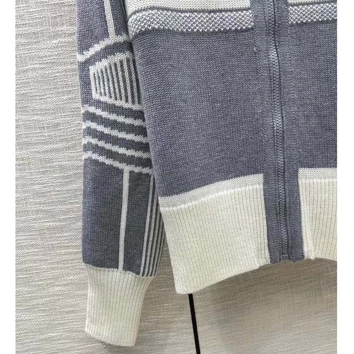 Dior Men CD DiorAlps Zipped Cardigan Hood Gray White Wool Cashmere Knit