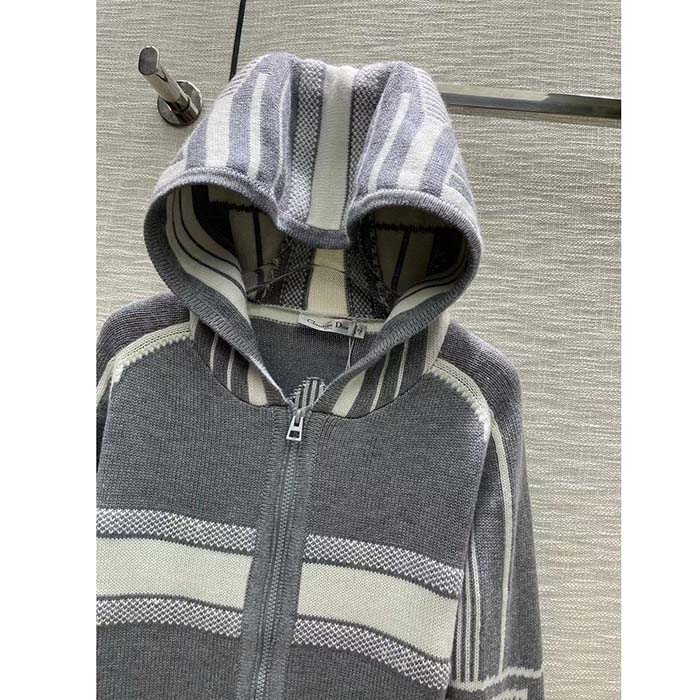 Dior Men CD DiorAlps Zipped Cardigan Hood Gray White Wool Cashmere Knit