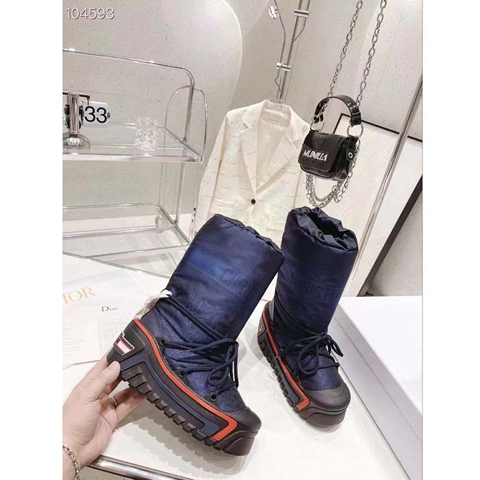 Dior Women CD Dioralps Snow Boot Deep Blue Mizza Shiny Nylon
