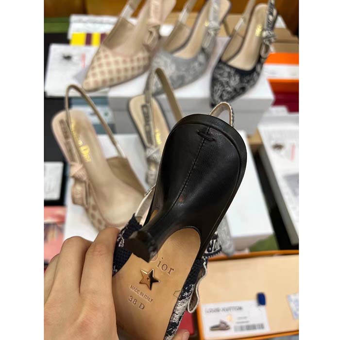 Dior Women CD J’Adior Slingback Pump Black Gold-Tone Velvet Embroidered Jardin D’Hiver