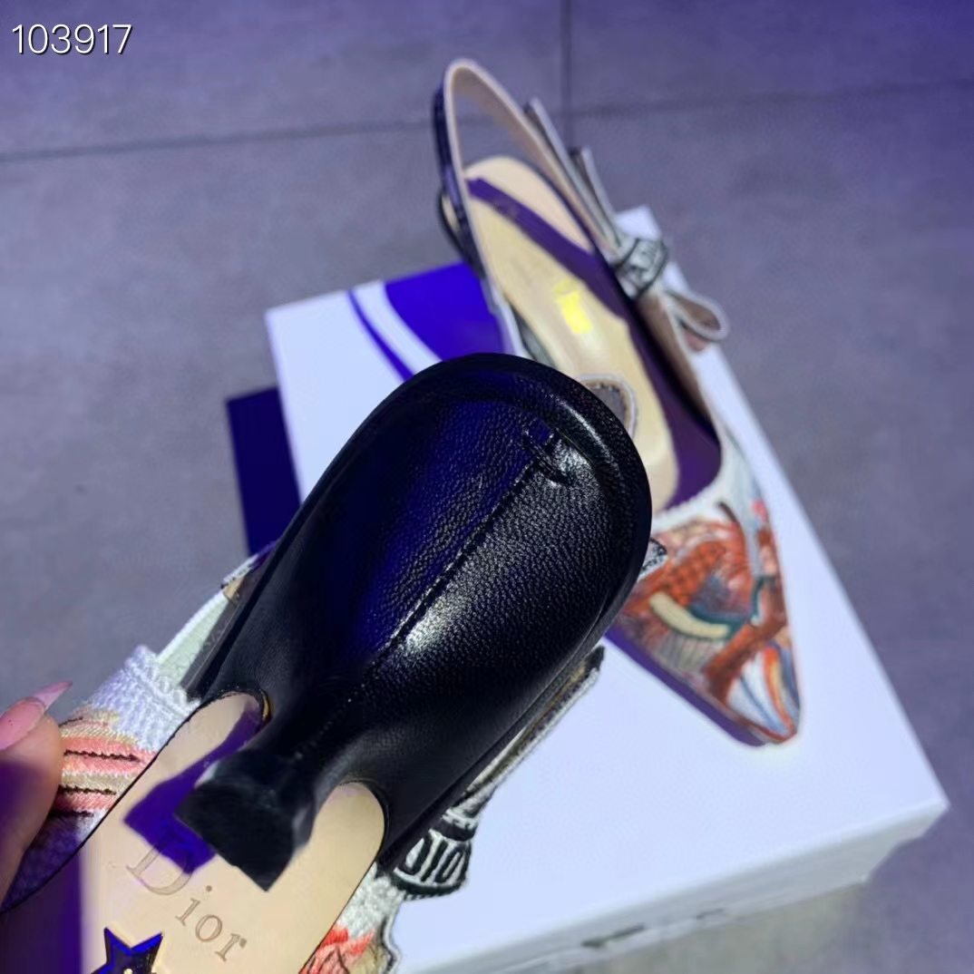 Dior Women CD J’Adior Slingback Pump White Multicolor Jardin D’Hiver Embroidered Cotton