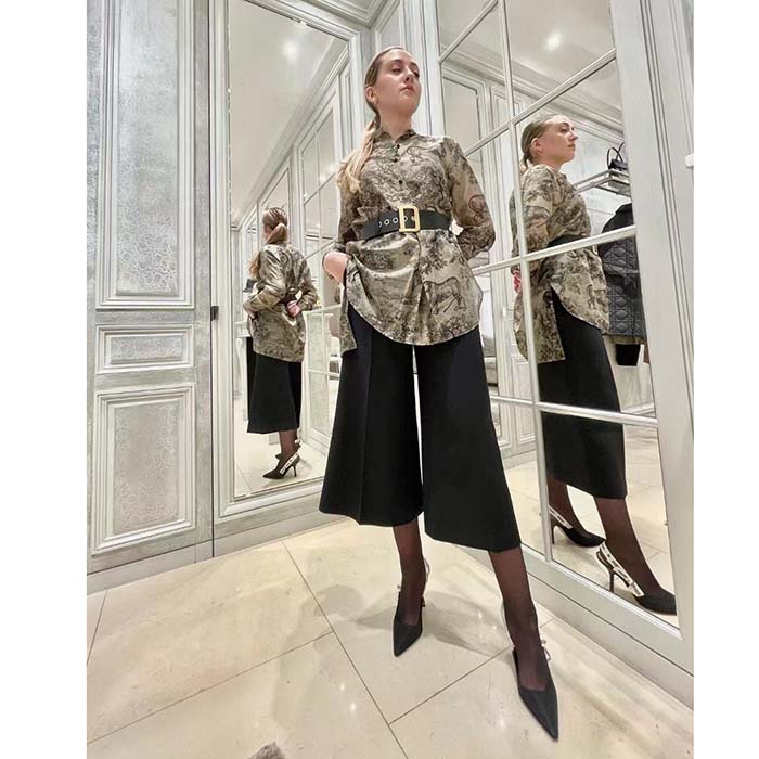 Dior Women CD Long Blouse Hazelnut Cotton Voile Toile de Jouy Motif