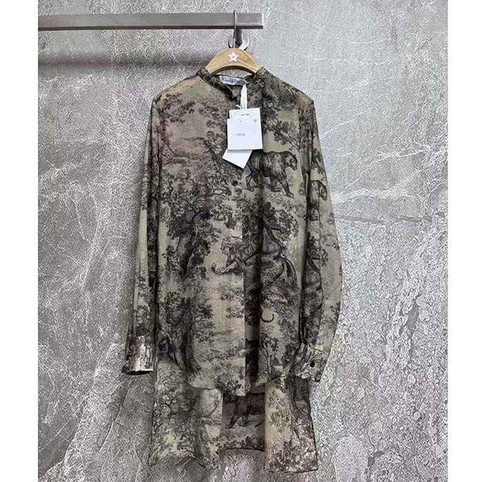 Dior Men CD Long Blouse Hazelnut Cotton Voile Toile de Jouy Motif