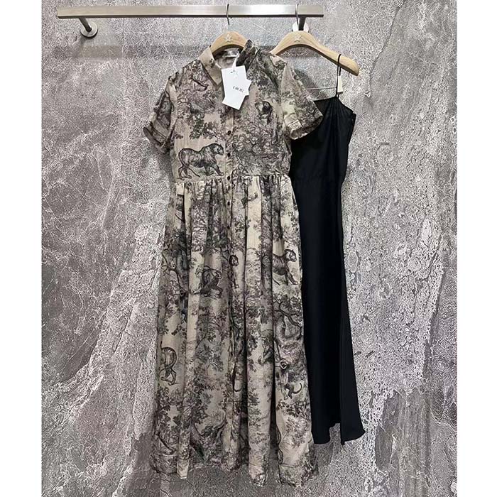 Dior Women CD Shirt Dress Hazelnut Cotton Voile Toile De Jouy Motif