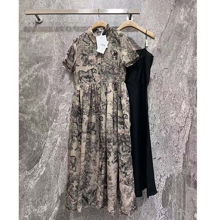 Dior Women CD Shirt Dress Hazelnut Cotton Voile Toile De Jouy Motif