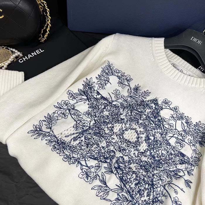 Dior Men CD Sweater Ecru Cashmere Knit Blue Dior Sevilla Star Motif