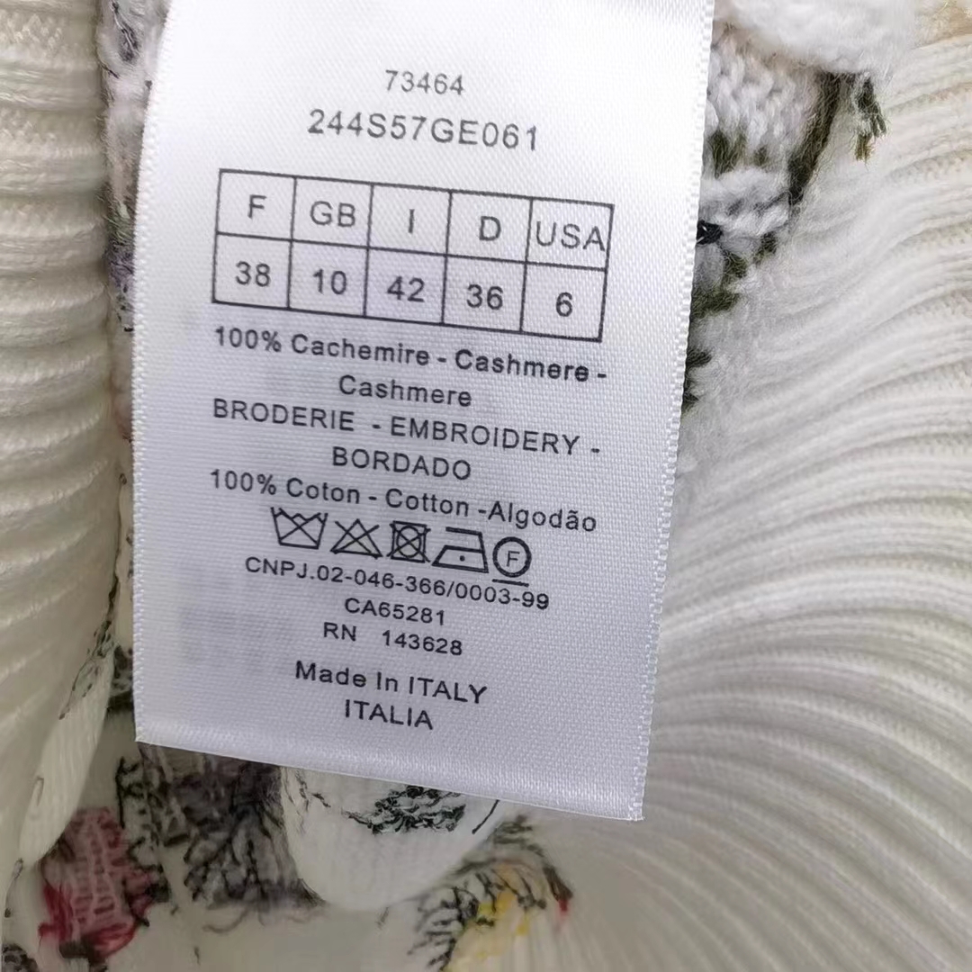 Dior Women CD Sweater Ecru Cashmere Knit Multicolor Dior Jardin Botanique Motif
