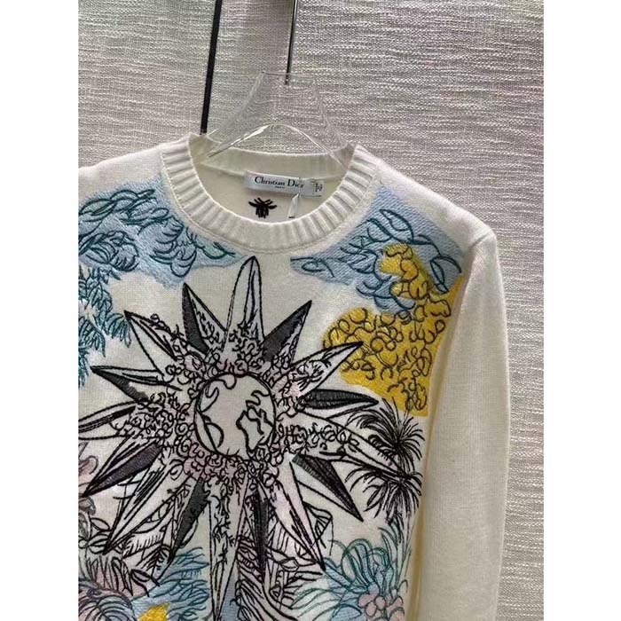 Dior Men CD Sweater Ecru Cashmere Knit Multicolor Rêve D’Infini Motif