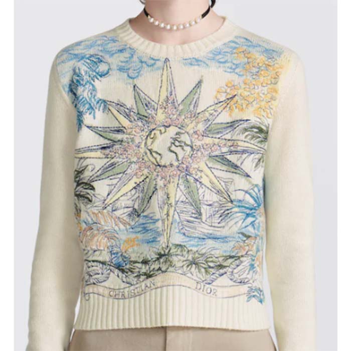 Dior Men CD Sweater Ecru Cashmere Knit Multicolor Rêve D’Infini Motif