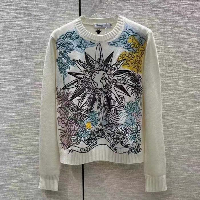 Dior Men CD Sweater Ecru Cashmere Knit Multicolor Rêve D’Infini Motif