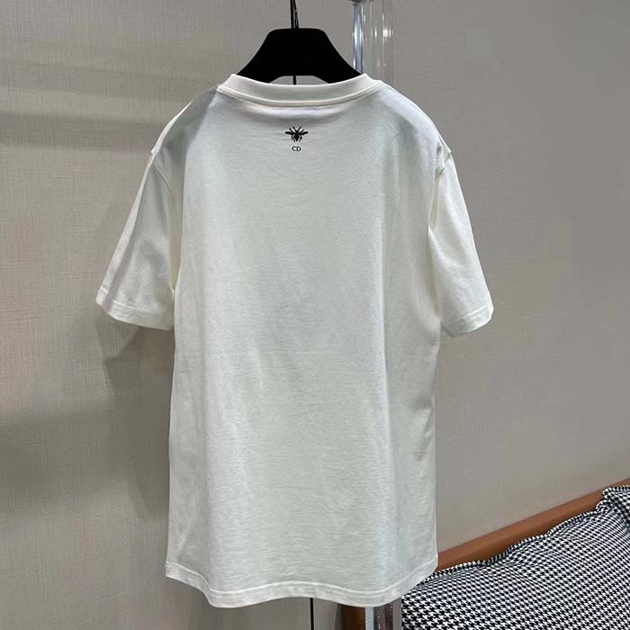 Dior Men CD T-Shirt Ecru Cotton Jersey Linen Blue Rêve D’Infini Motif