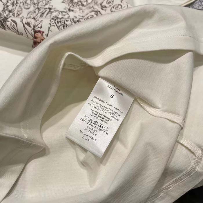 Dior Women CD T-Shirt Ecru Cotton Jersey Linen Dior Sevilla Star Motif