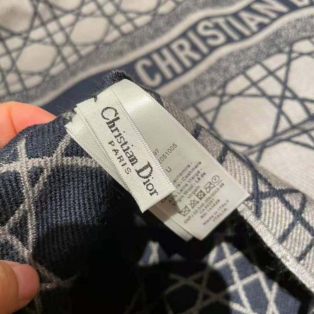 Dior Unisex Cannage Scarf Navy Blue and Gray Cashmere and Virgin Wool