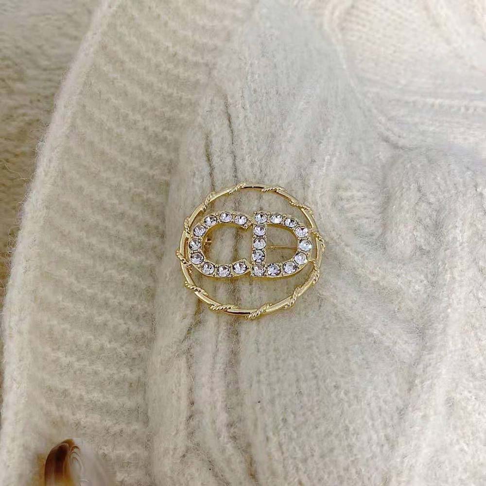 Dior Women Clair D Lune Brooch Gold-Finish Metal and White Crystals