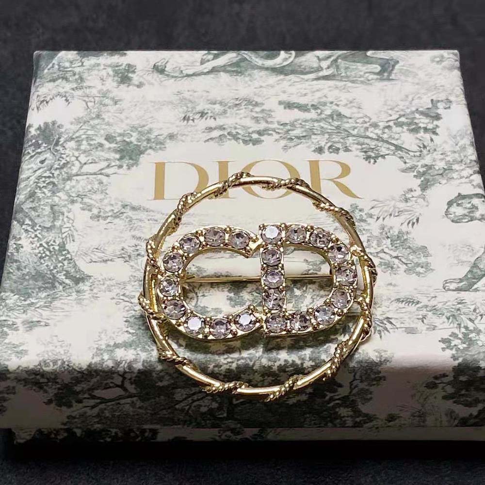 Dior Women Clair D Lune Brooch Gold-Finish Metal and White Crystals