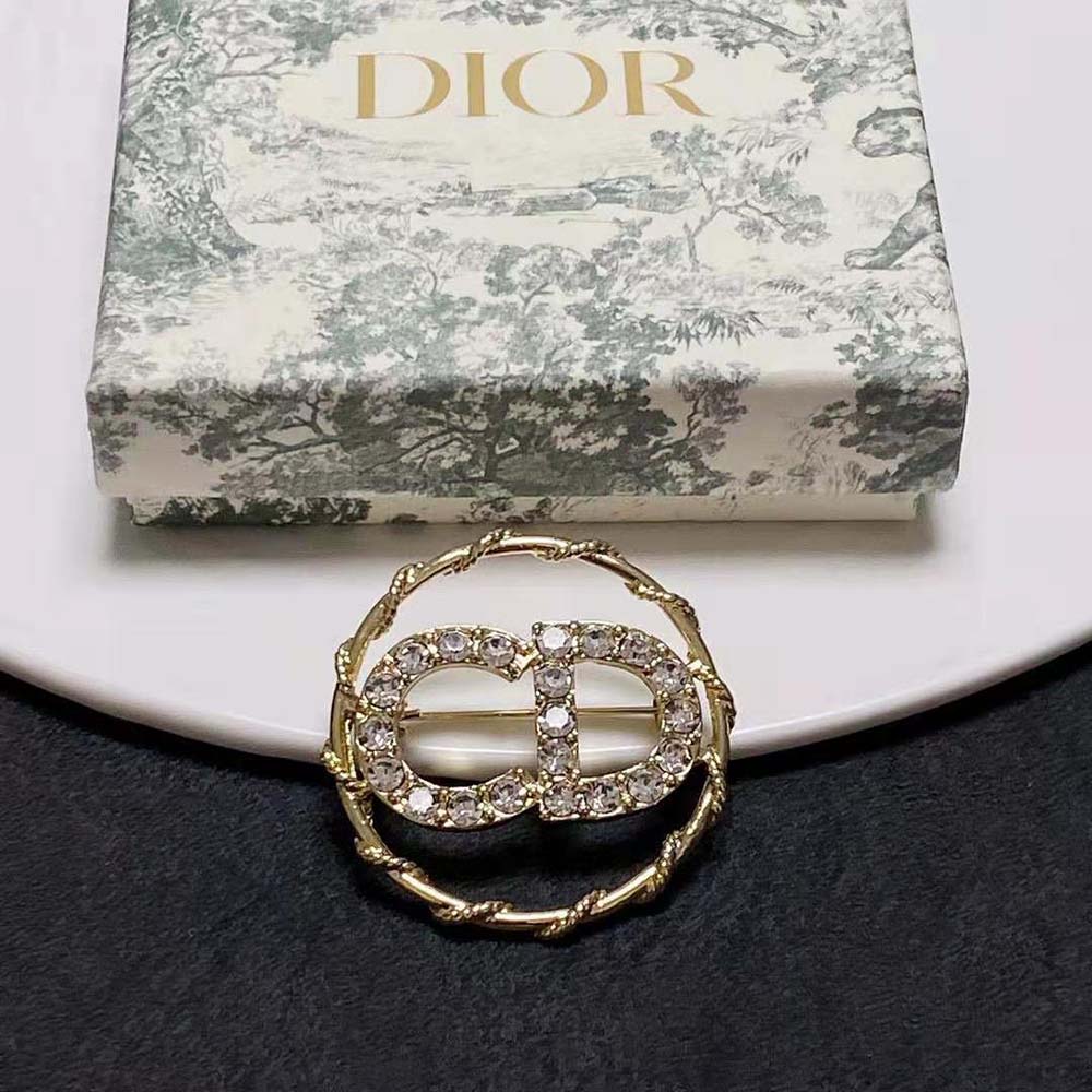 Dior Women Clair D Lune Brooch Gold-Finish Metal and White Crystals