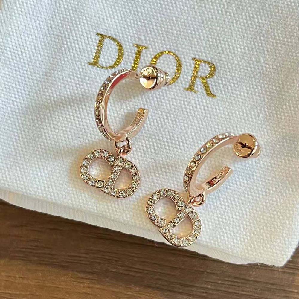 Dior Women Clair D Lune Earrings Pink-Finish Metal and Pink Crystals