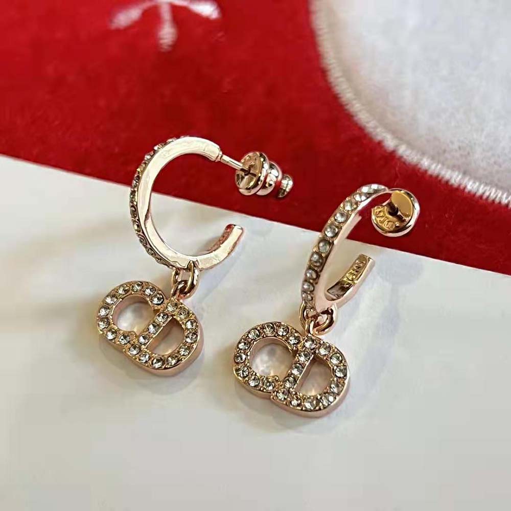 Dior Women Clair D Lune Earrings Pink-Finish Metal and Pink Crystals