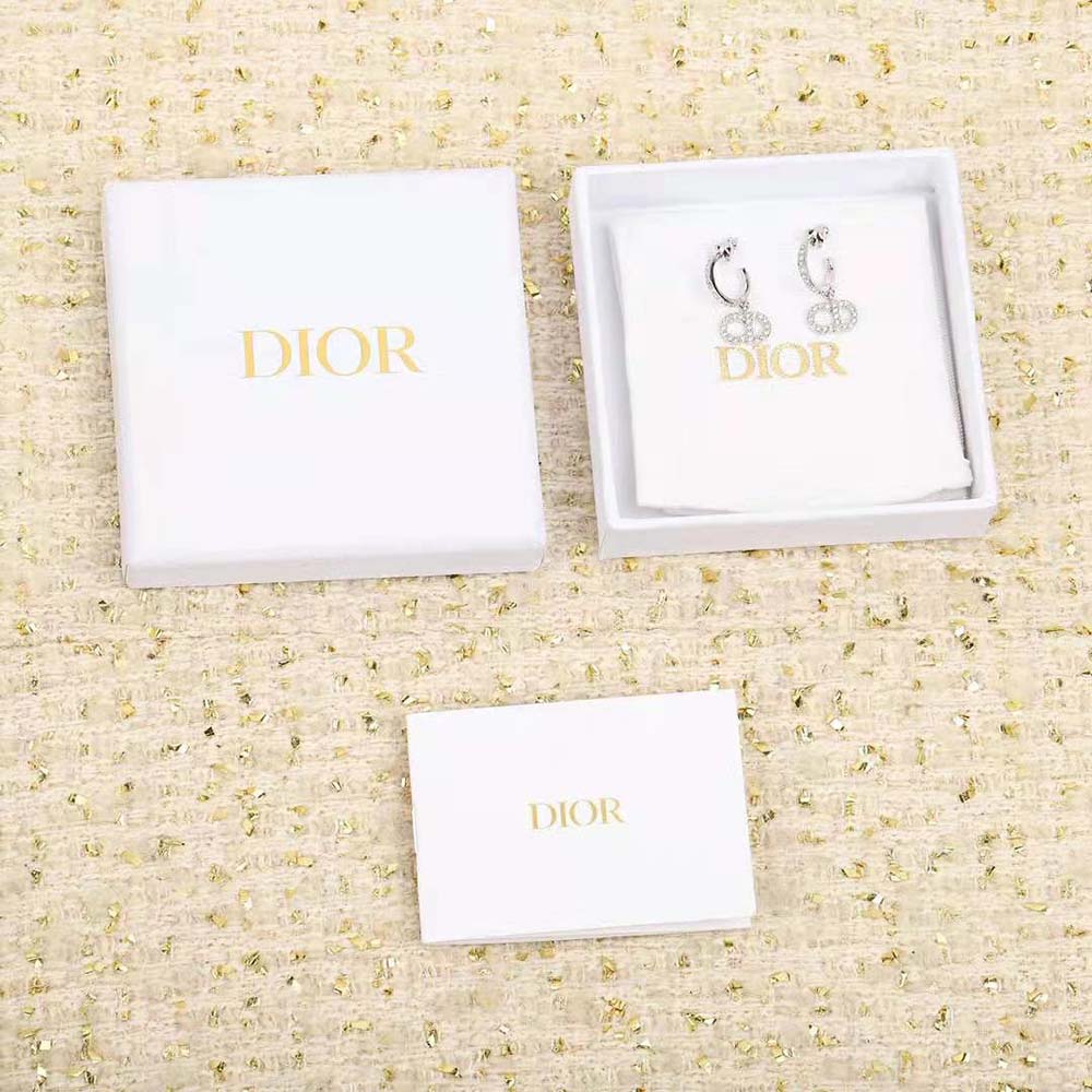 Dior Women Clair D Lune Earrings Silver-Finish Metal and Silver-Tone Crystals