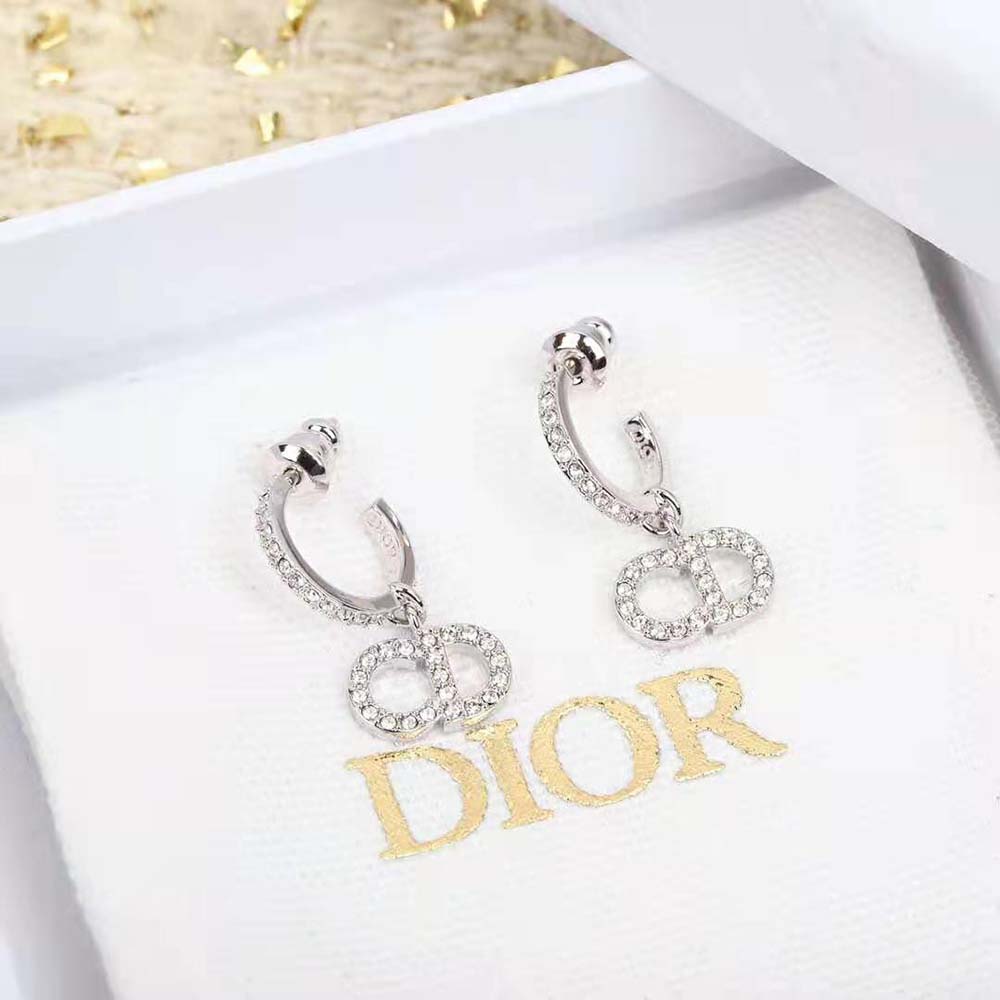 Dior Women Clair D Lune Earrings Silver-Finish Metal and Silver-Tone Crystals