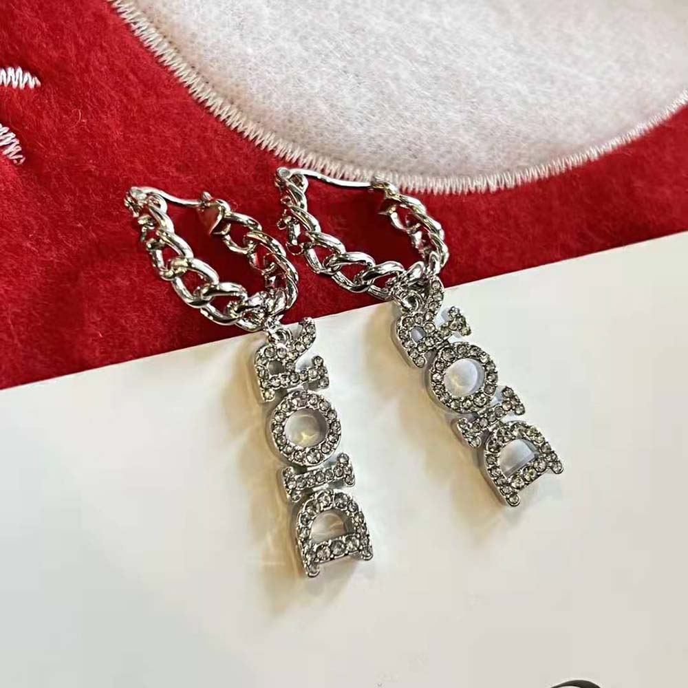 Dior Women Dio(r)evolution Earrings Silver-Finish Metal and Silver-Tone Crystals