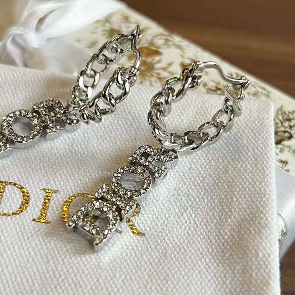 Dior Women Dio(r)evolution Earrings Silver-Finish Metal and Silver-Tone Crystals