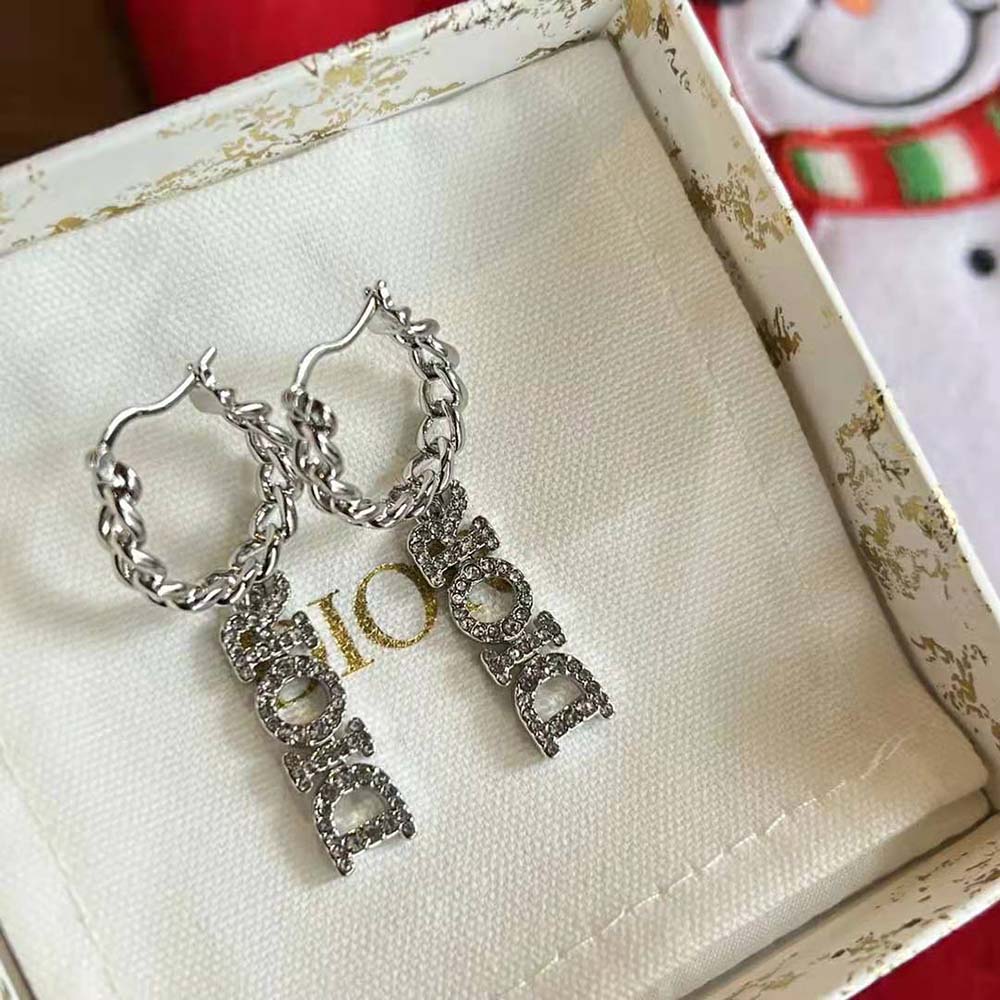 Dior Women Dio(r)evolution Earrings Silver-Finish Metal and Silver-Tone Crystals